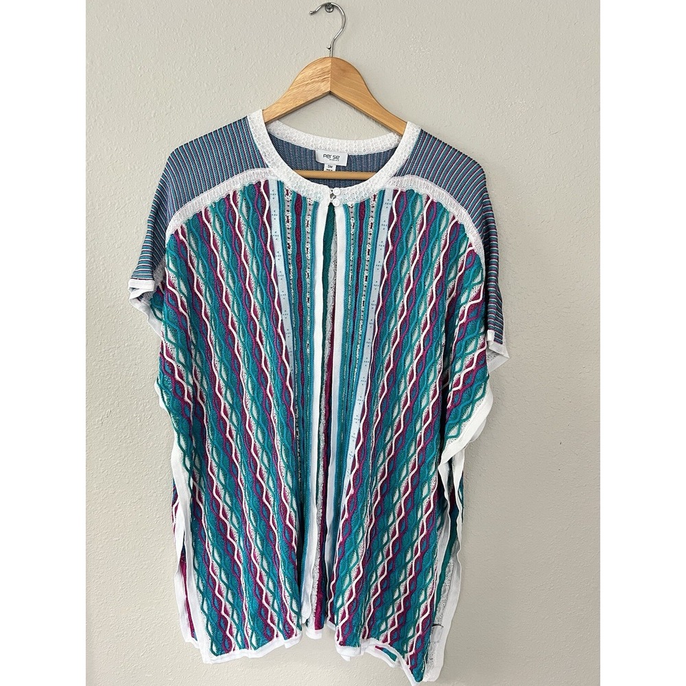 Per Se By Carlisle Knit Wrap Top Embroidered Multicolor Swim Cover Up Boho Small